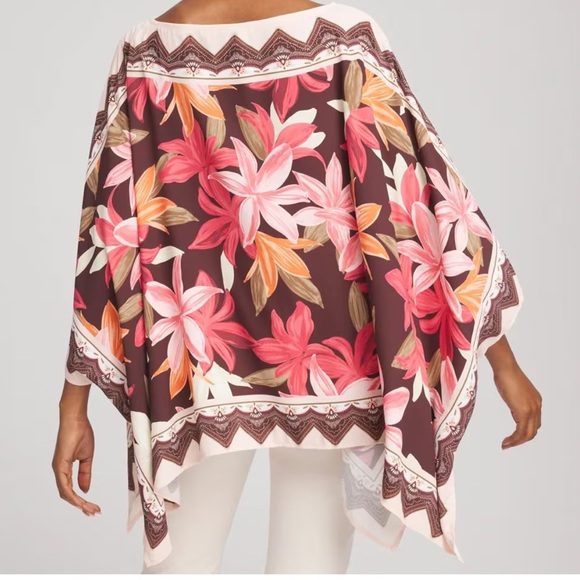 Chico’s One Size Floral Tropical Boatneck Poncho asymmetrical Hem NWT - Picture 4 of 7
